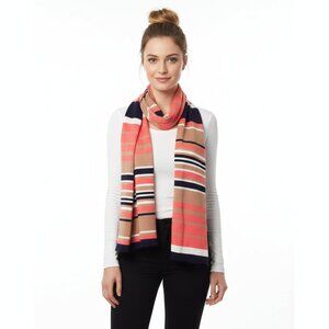 Style & Co striped Rectangular Coral & Blue Scarf Scarve NEW
